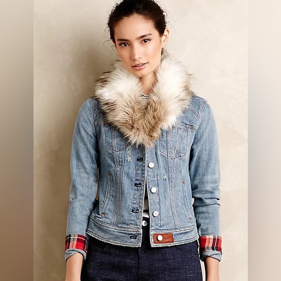Anthropologie Pilcro Denim Jacket with Faux Fur Collar - Picture 1 of 7